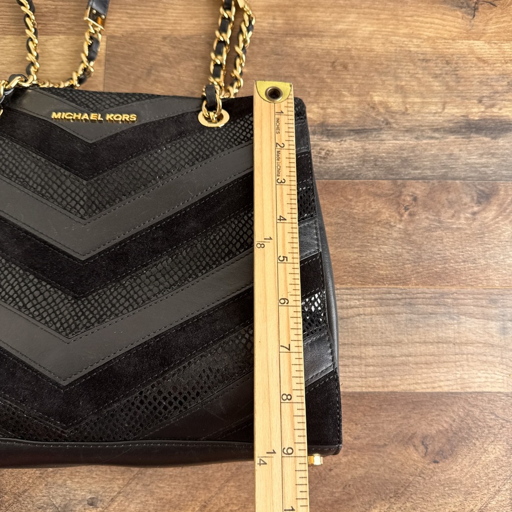 Michael‎ Kors Susannah Chevron Black Tote Bag Patchwork Snakeskin Embossed - Picture 5 of 16
